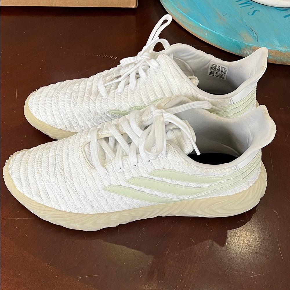Adidas Sobakov White and Cream Athletic Sneakers